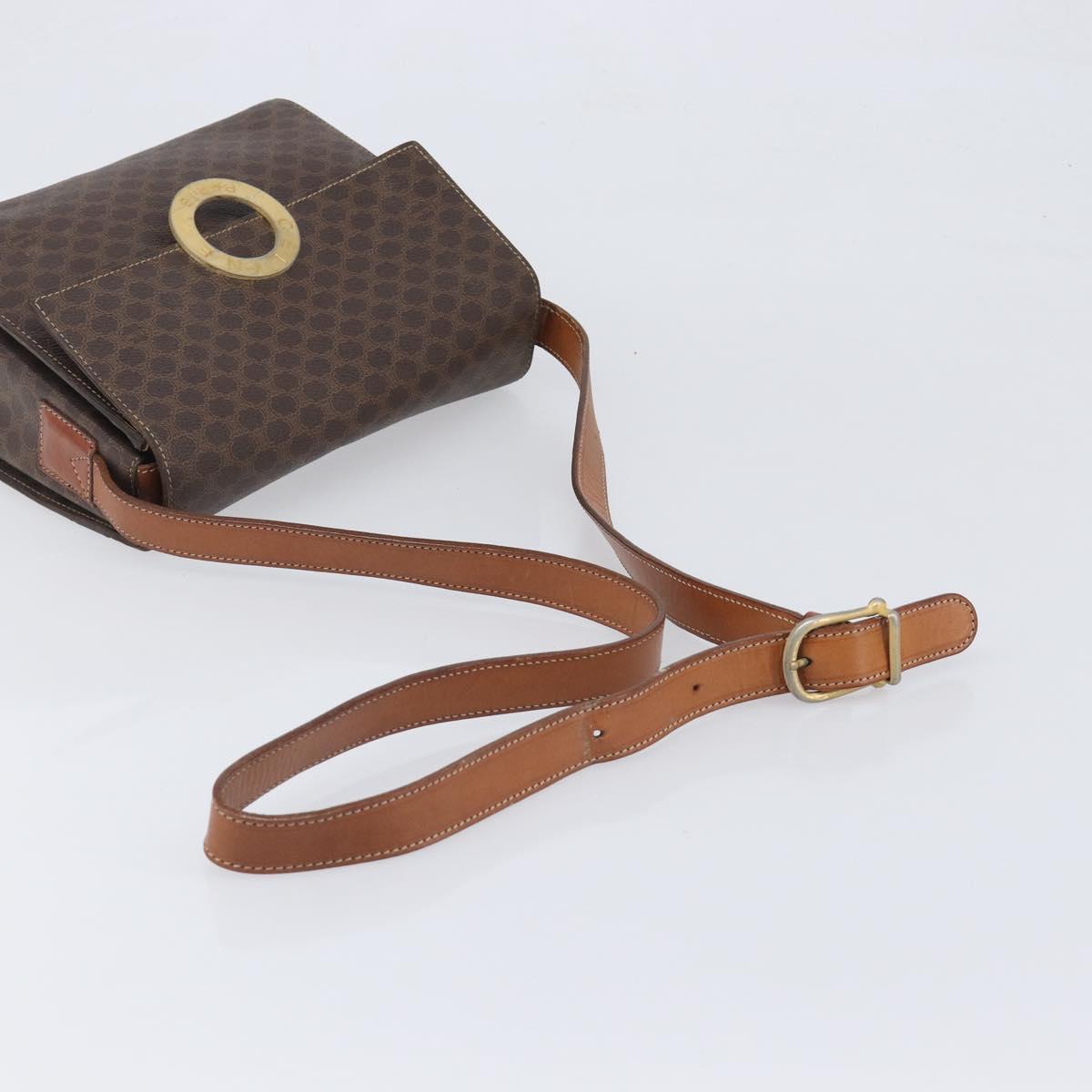 CELINE Macadam Canvas Circle Shoulder Bag PVC Leather Brown Gold Auth 202958