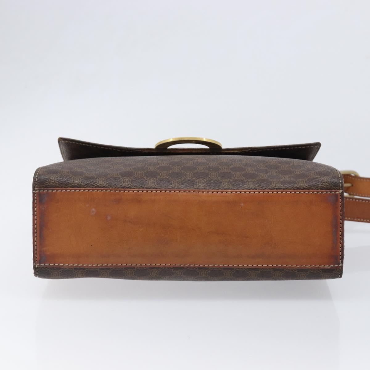 CELINE Macadam Canvas Circle Shoulder Bag PVC Leather Brown Gold Auth 202958