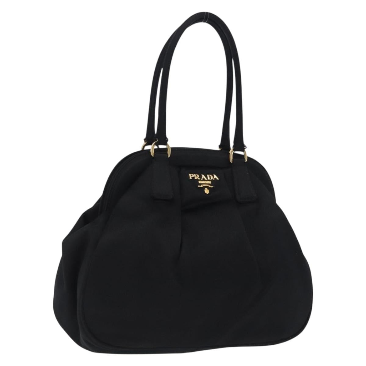 PRADA Hand Bag Satin Black Gold Auth 202959A