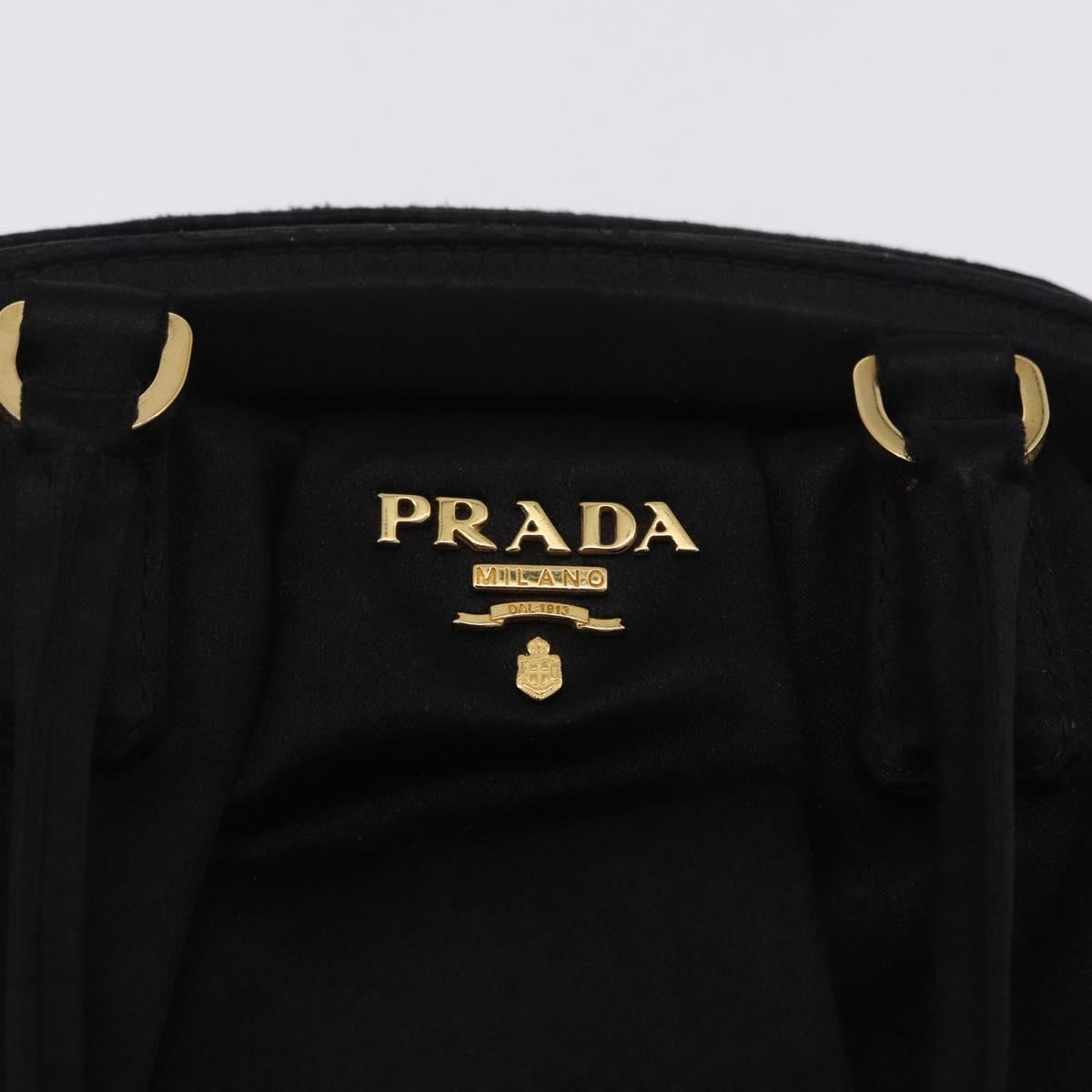 PRADA Hand Bag Satin Black Gold Auth 202959A