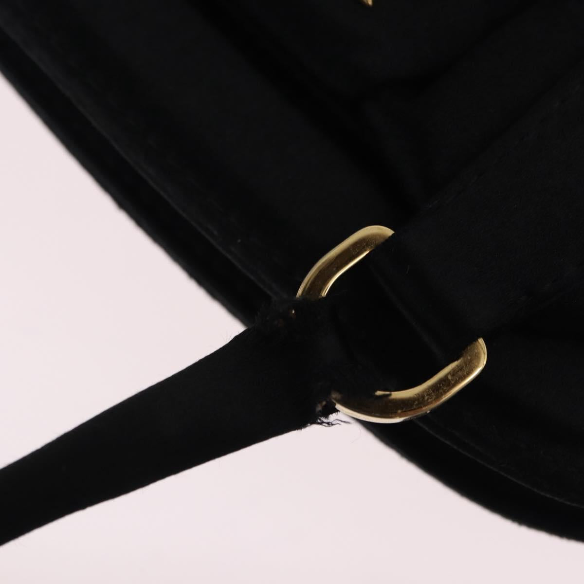 PRADA Hand Bag Satin Black Gold Auth 202959A