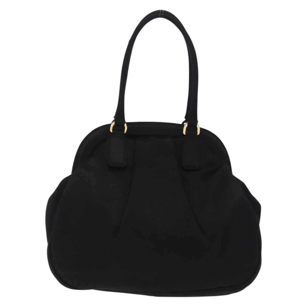 PRADA Hand Bag Satin Black Gold Auth 202959A