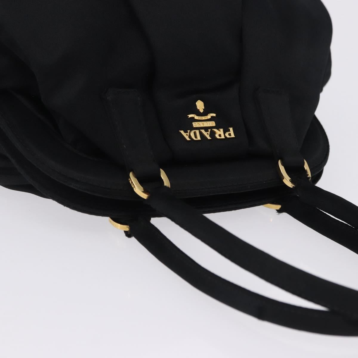 PRADA Hand Bag Satin Black Gold Auth 202959A