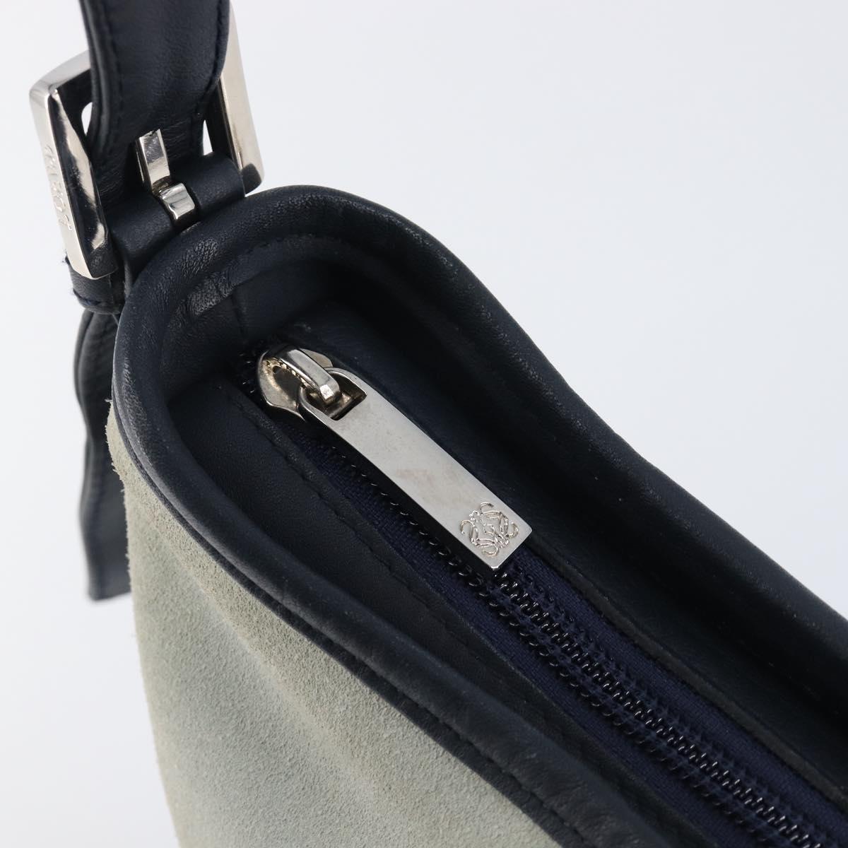 LOEWE Shoulder Bag Suede Light Blue Silver Auth 202960A
