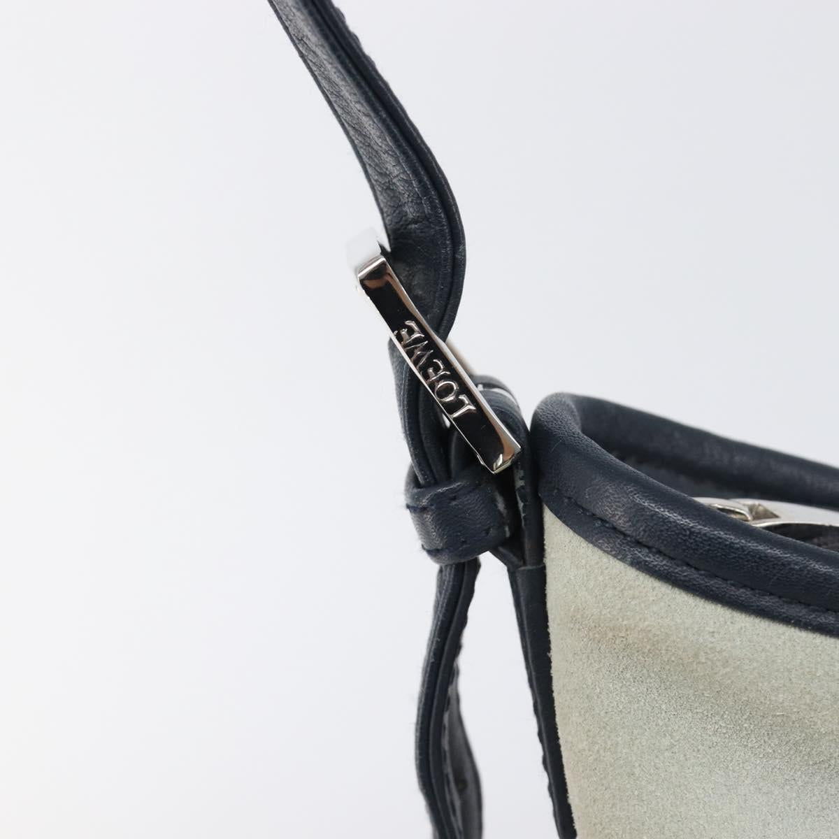 LOEWE Shoulder Bag Suede Light Blue Silver Auth 202960A
