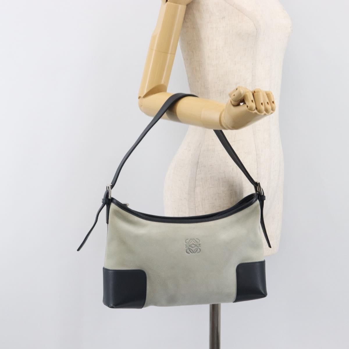LOEWE Shoulder Bag Suede Light Blue Silver Auth 202960A