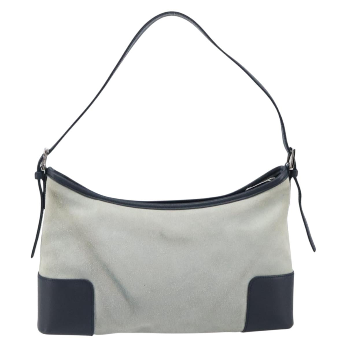 LOEWE Shoulder Bag Suede Light Blue Silver Auth 202960A