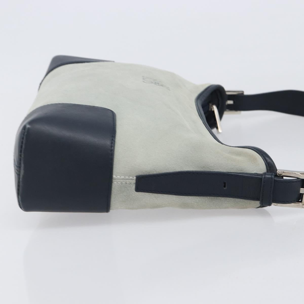 LOEWE Shoulder Bag Suede Light Blue Silver Auth 202960A