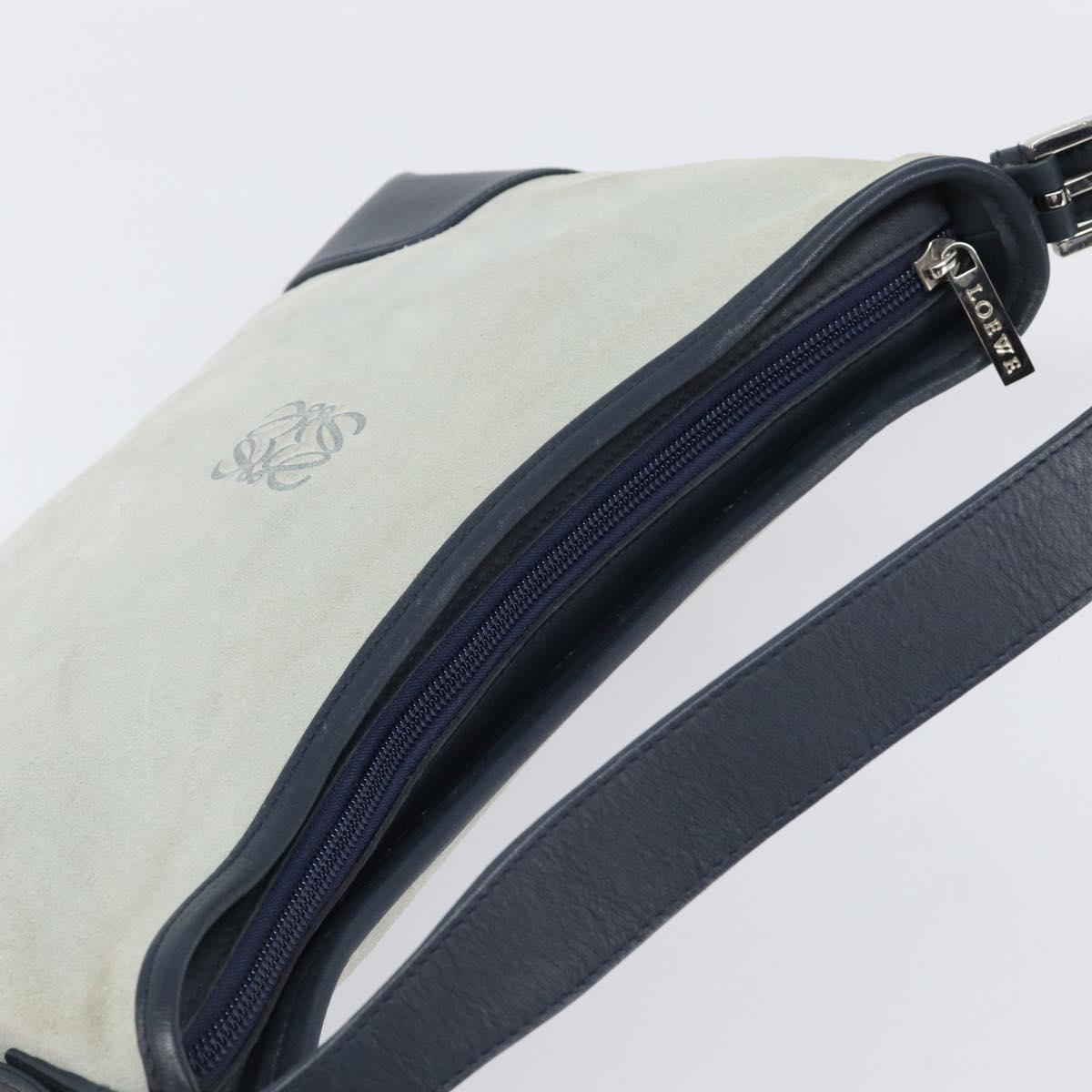 LOEWE Shoulder Bag Suede Light Blue Silver Auth 202960A