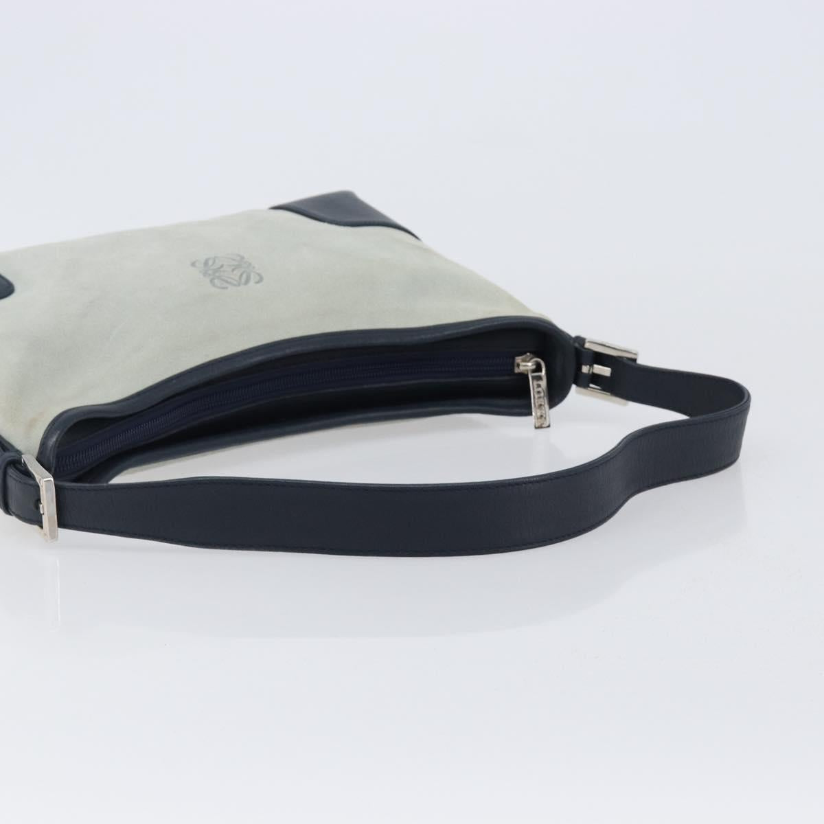 LOEWE Shoulder Bag Suede Light Blue Silver Auth 202960A