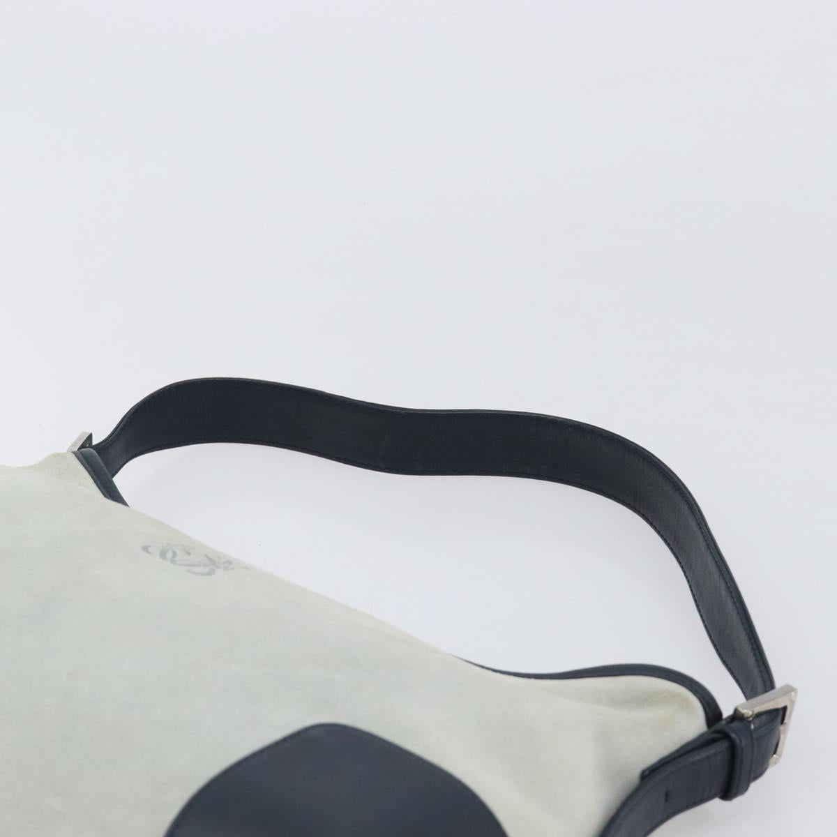 LOEWE Shoulder Bag Suede Light Blue Silver Auth 202960A