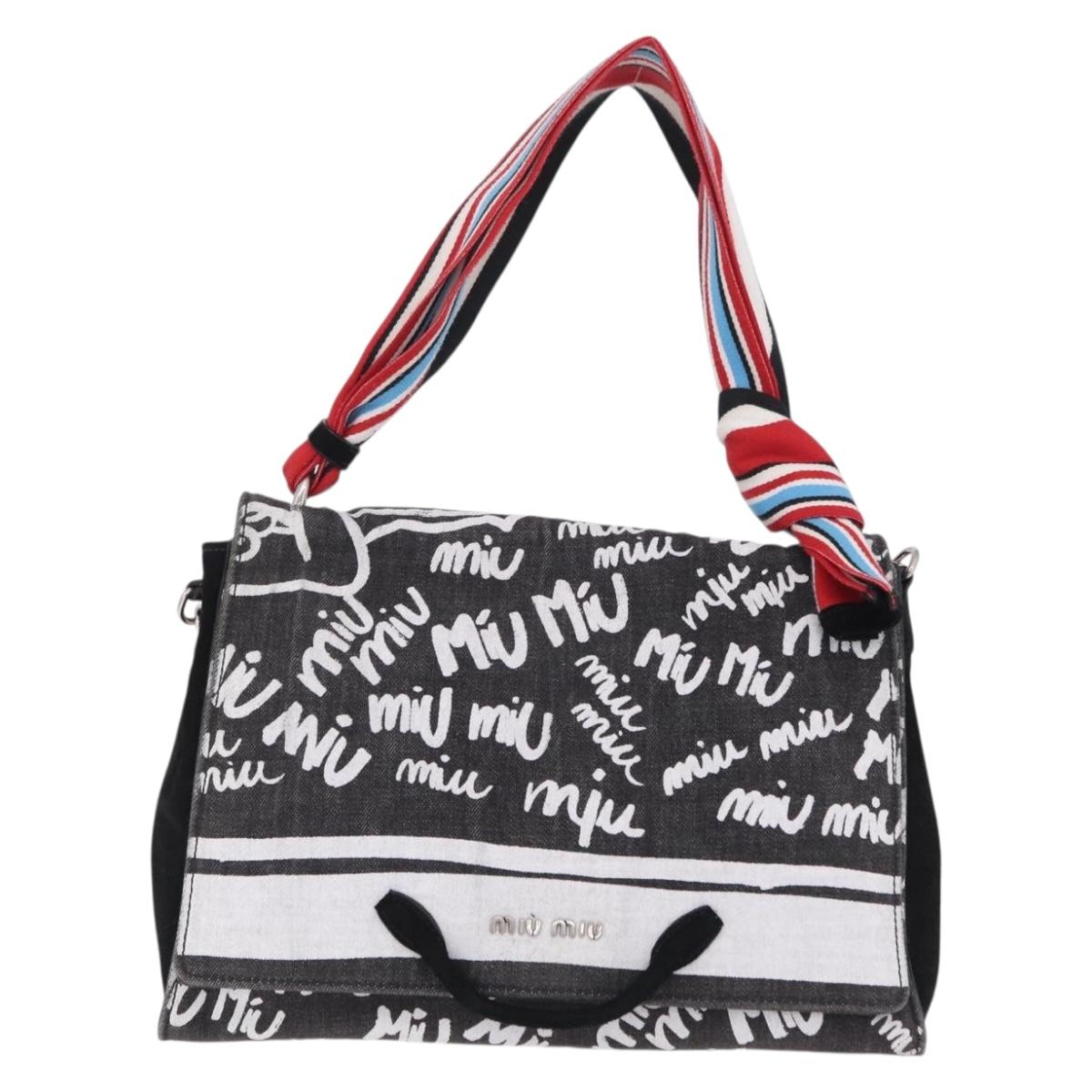 Miu Miu Shoulder Bag Denim 2way Gray Silver Auth 202961M