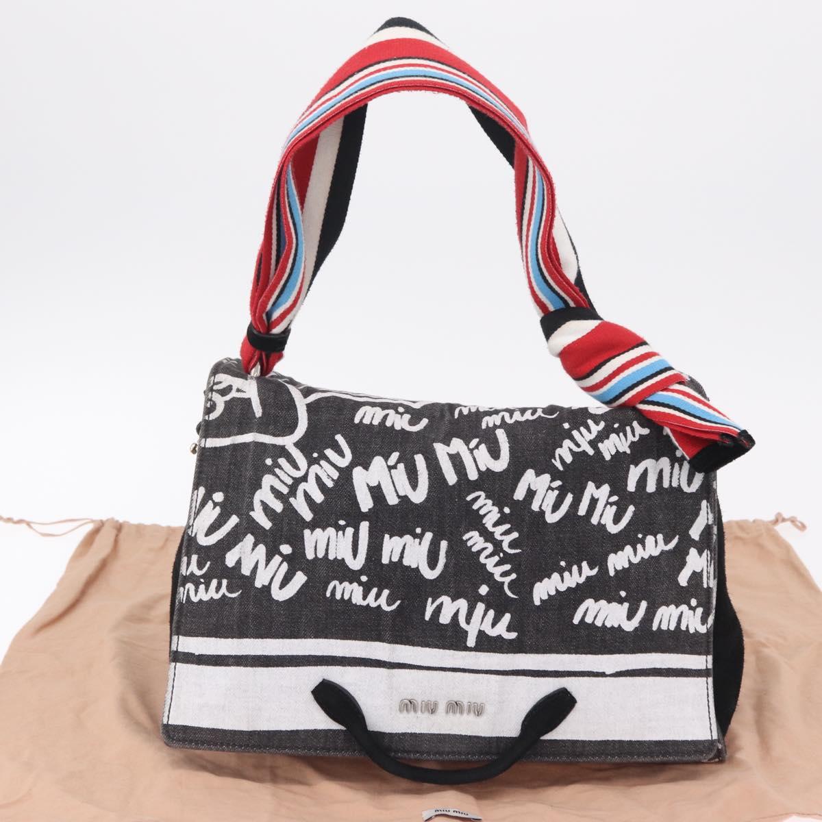 Miu Miu Shoulder Bag Denim 2way Gray Silver Auth 202961M