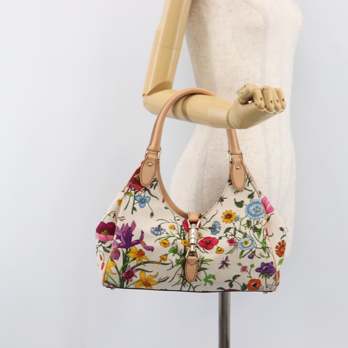 GUCCI New Jackie Flora Shoulder Bag Canvas Multicolor Gold 145819 Auth 202962V