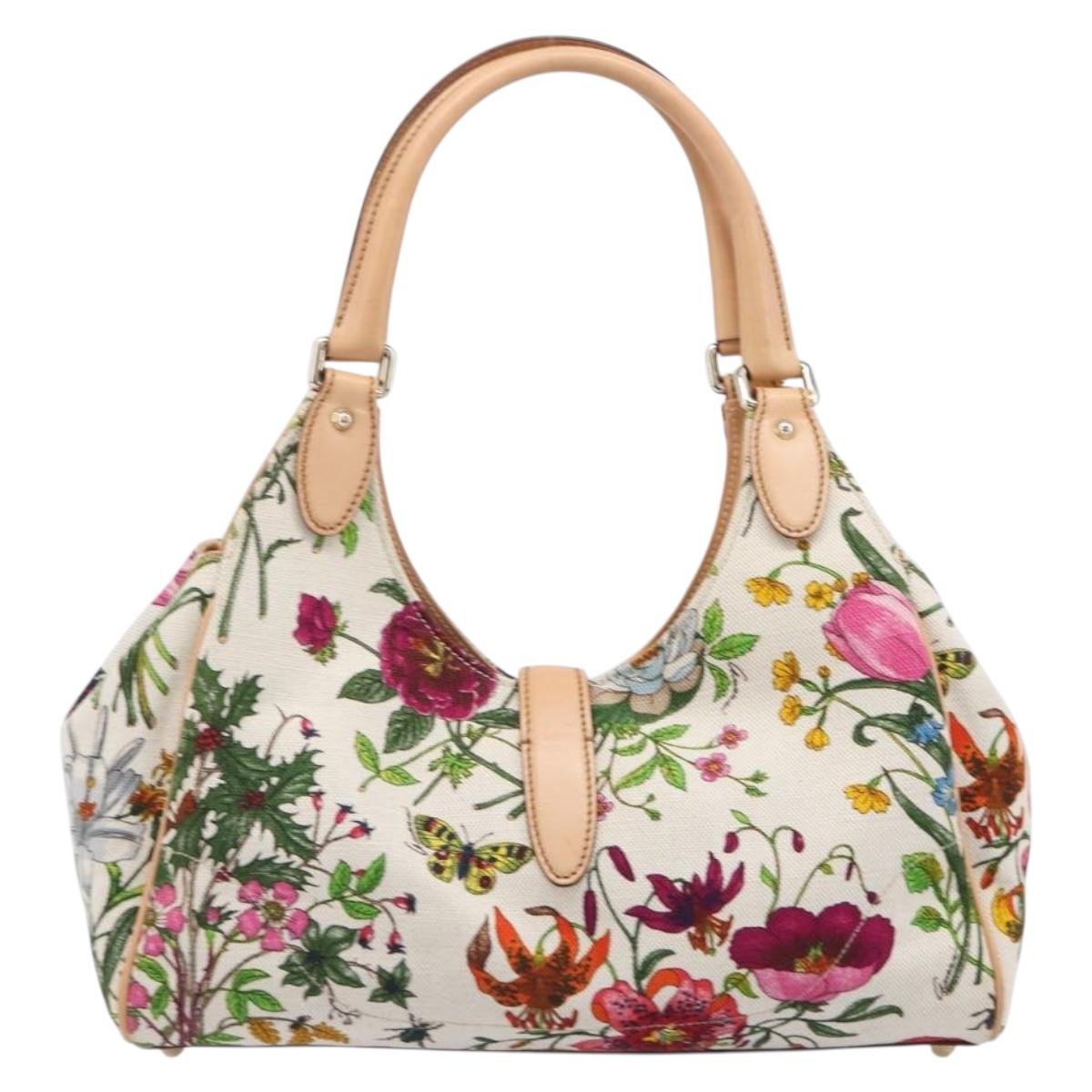 GUCCI New Jackie Flora Shoulder Bag Canvas Multicolor Gold 145819 Auth 202962V