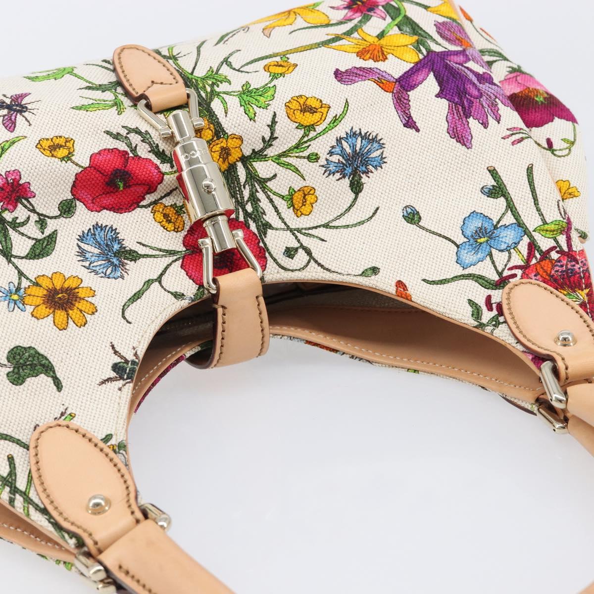 GUCCI New Jackie Flora Shoulder Bag Canvas Multicolor Gold 145819 Auth 202962V