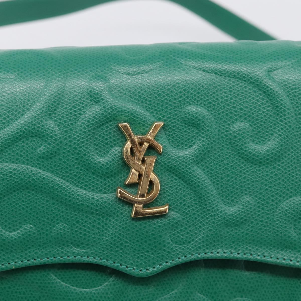 SAINT LAURENT Shoulder Bag Leather Green Gold Tone Auth 202964