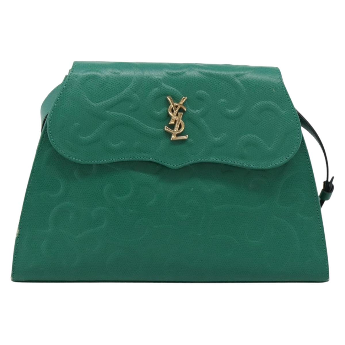 SAINT LAURENT Shoulder Bag Leather Green Gold Tone Auth 202964