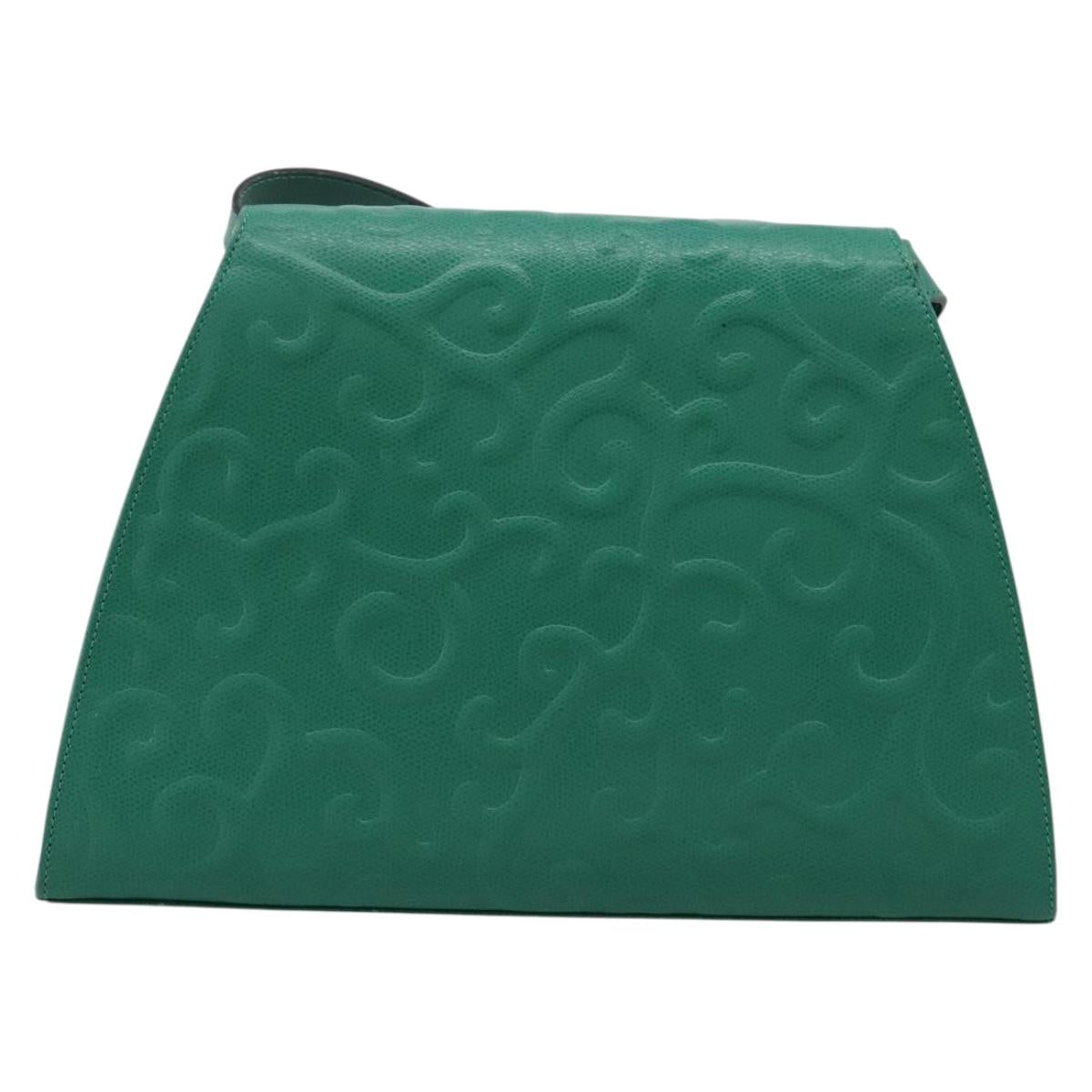 SAINT LAURENT Shoulder Bag Leather Green Gold Tone Auth 202964