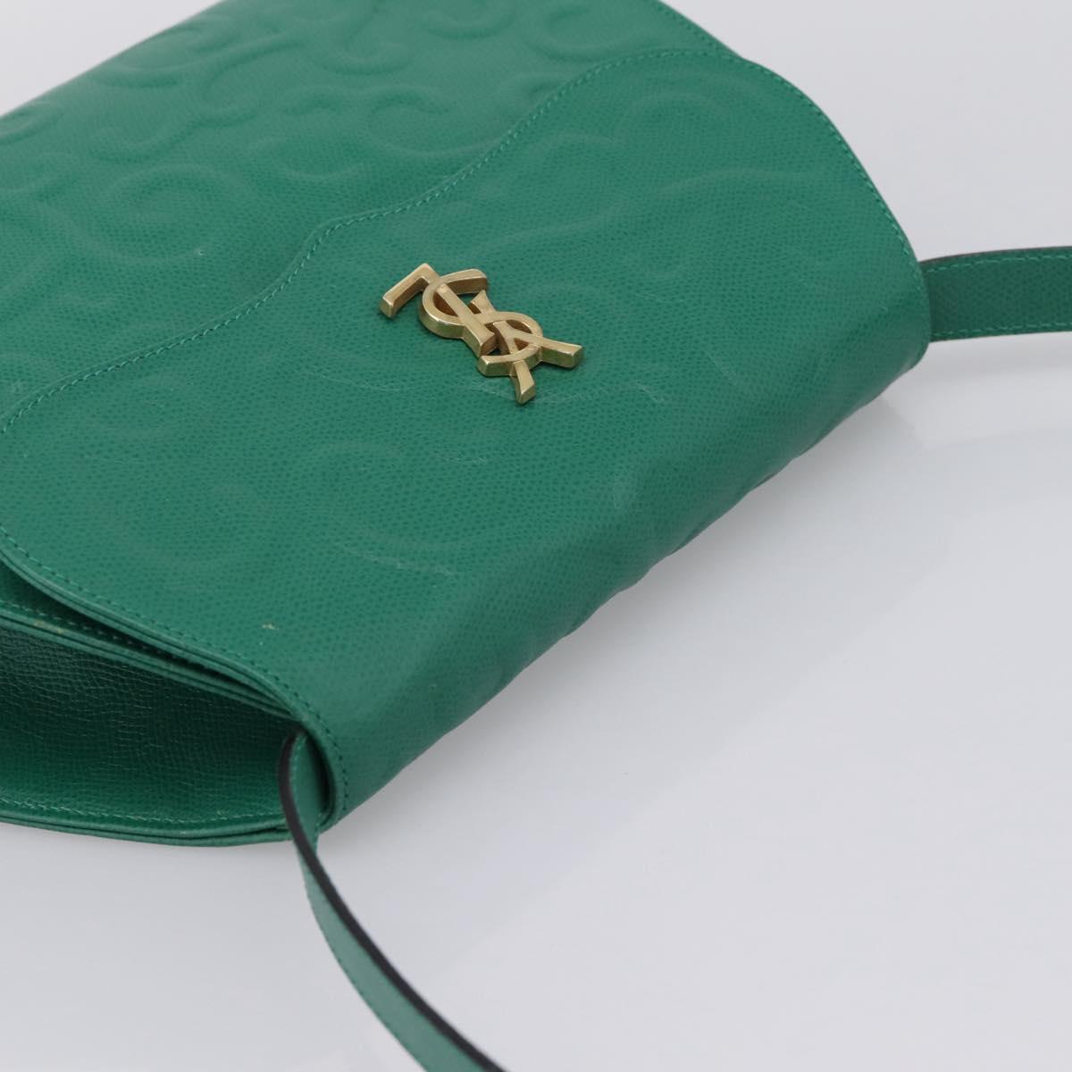 SAINT LAURENT Shoulder Bag Leather Green Gold Tone Auth 202964
