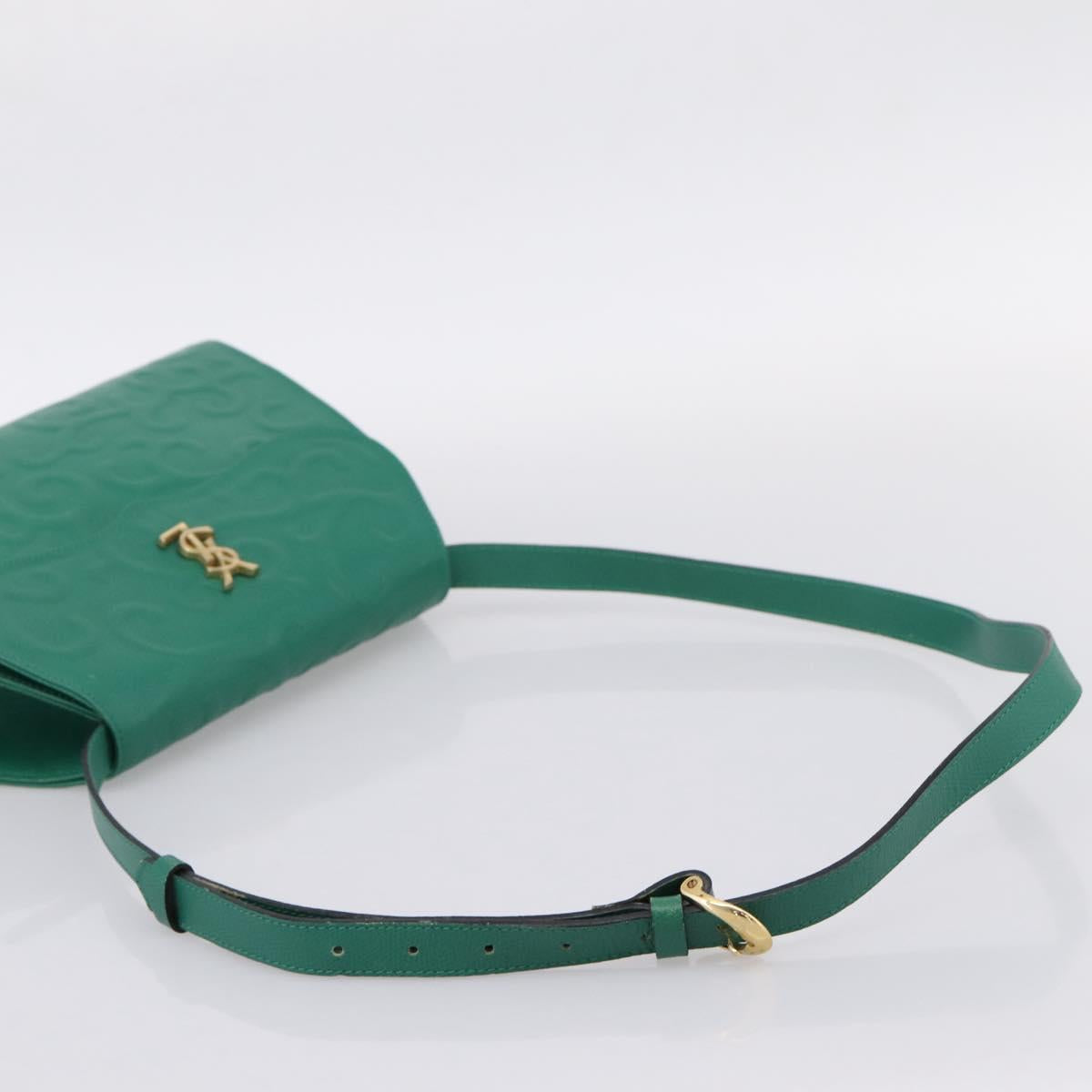 SAINT LAURENT Shoulder Bag Leather Green Gold Tone Auth 202964