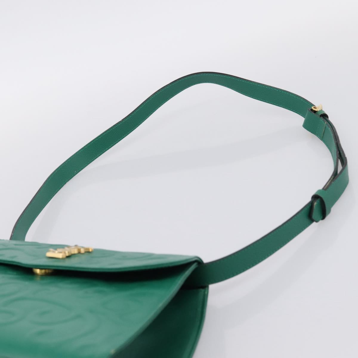 SAINT LAURENT Shoulder Bag Leather Green Gold Tone Auth 202964