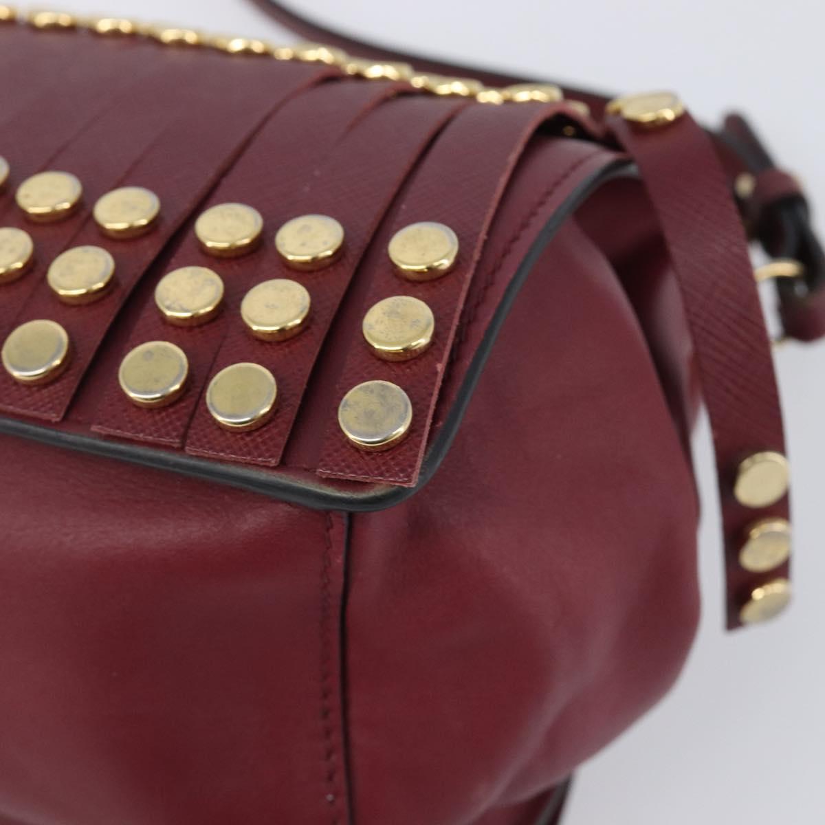 PRADA Shoulder Bag Safiano Leather Bordeaux Gold Auth 202965V