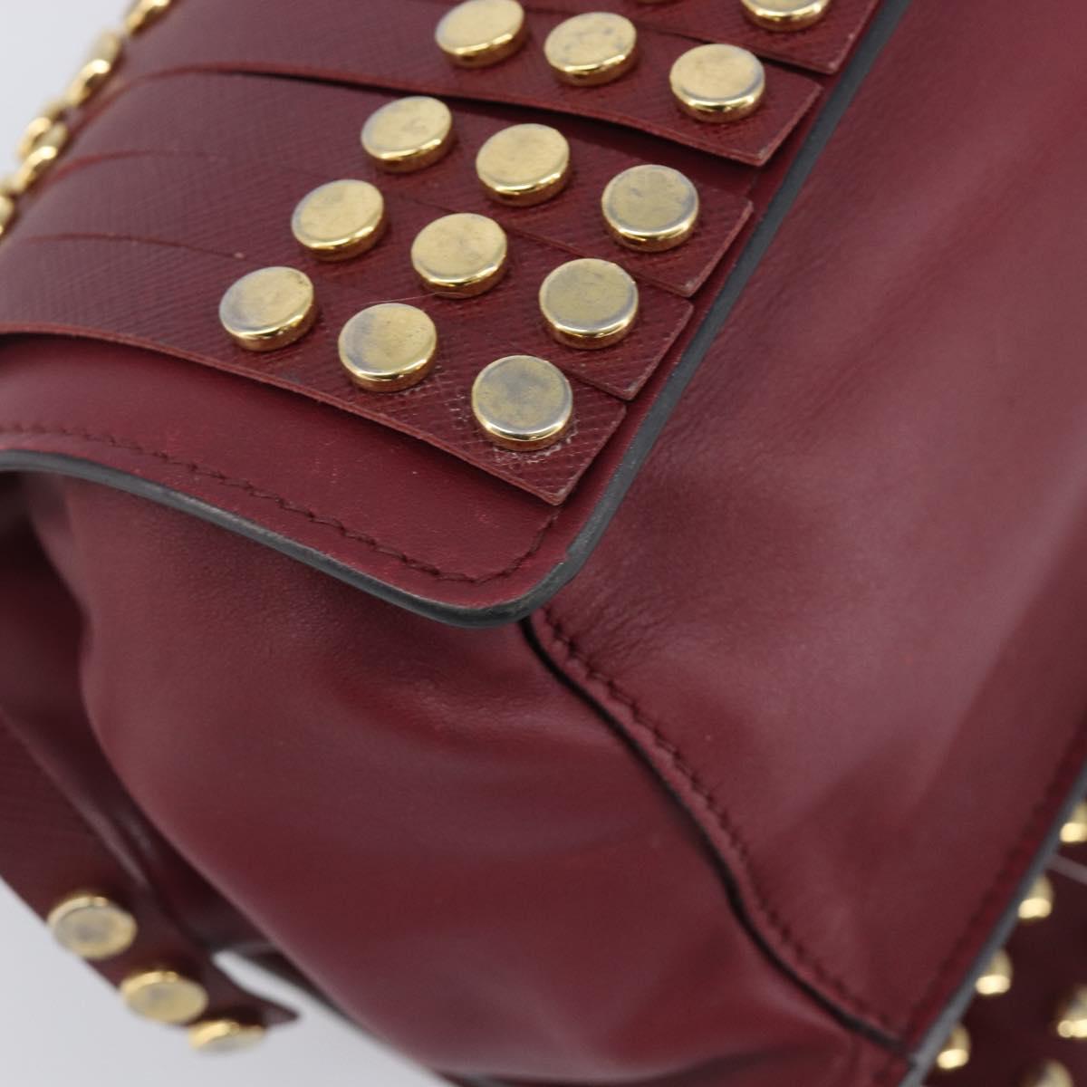 PRADA Shoulder Bag Safiano Leather Bordeaux Gold Auth 202965V
