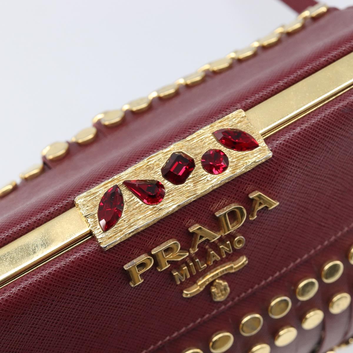 PRADA Shoulder Bag Safiano Leather Bordeaux Gold Auth 202965V