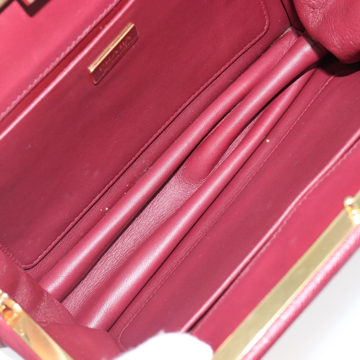 PRADA Shoulder Bag Safiano Leather Bordeaux Gold Auth 202965V