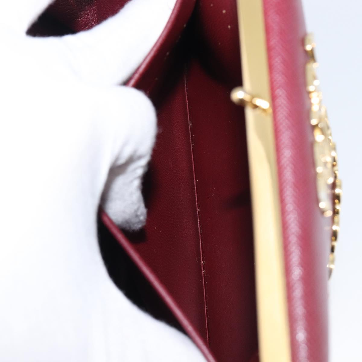 PRADA Shoulder Bag Safiano Leather Bordeaux Gold Auth 202965V