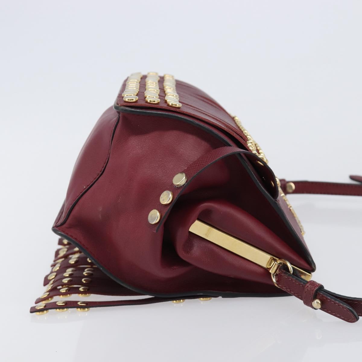 PRADA Shoulder Bag Safiano Leather Bordeaux Gold Auth 202965V