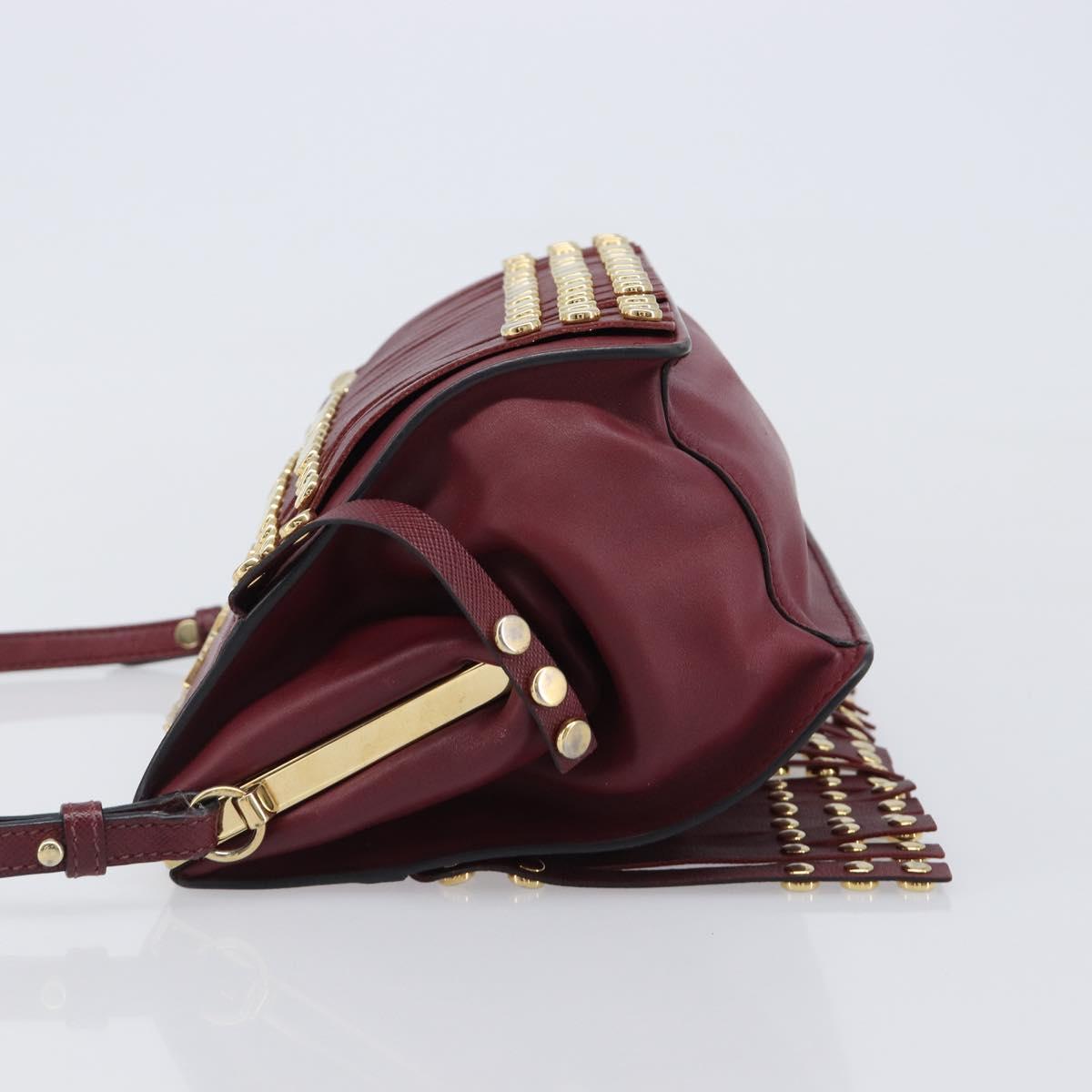 PRADA Shoulder Bag Safiano Leather Bordeaux Gold Auth 202965V