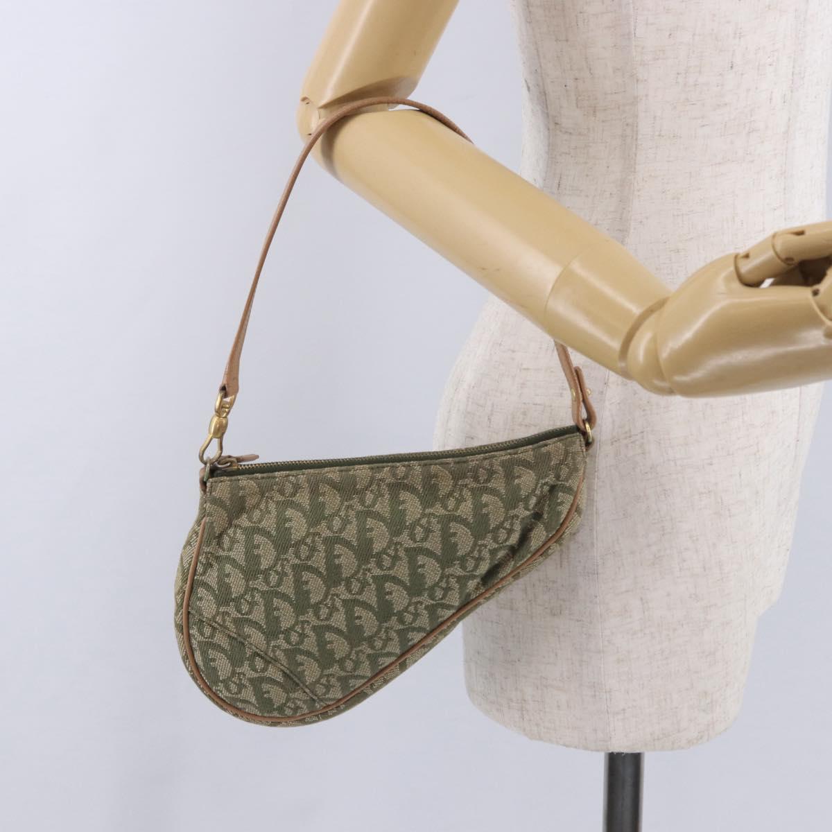 Christian Dior Trotter Canvas Saddle Accessory Pouch Khaki Gold Auth 202969