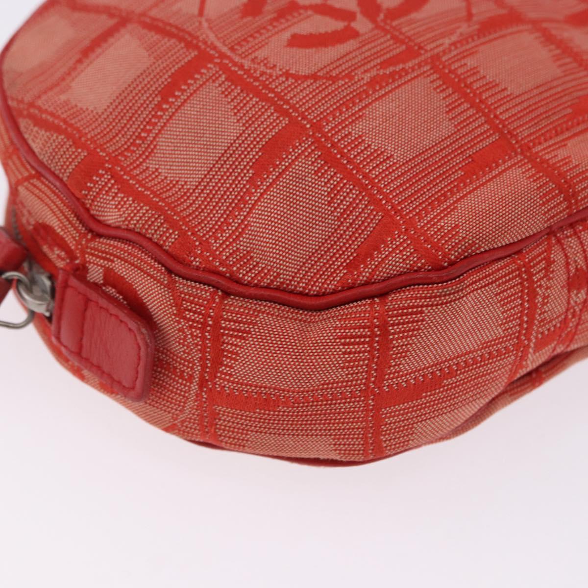CHANEL New Travel Line Pouch Canvas Red Silver CC Auth 202970