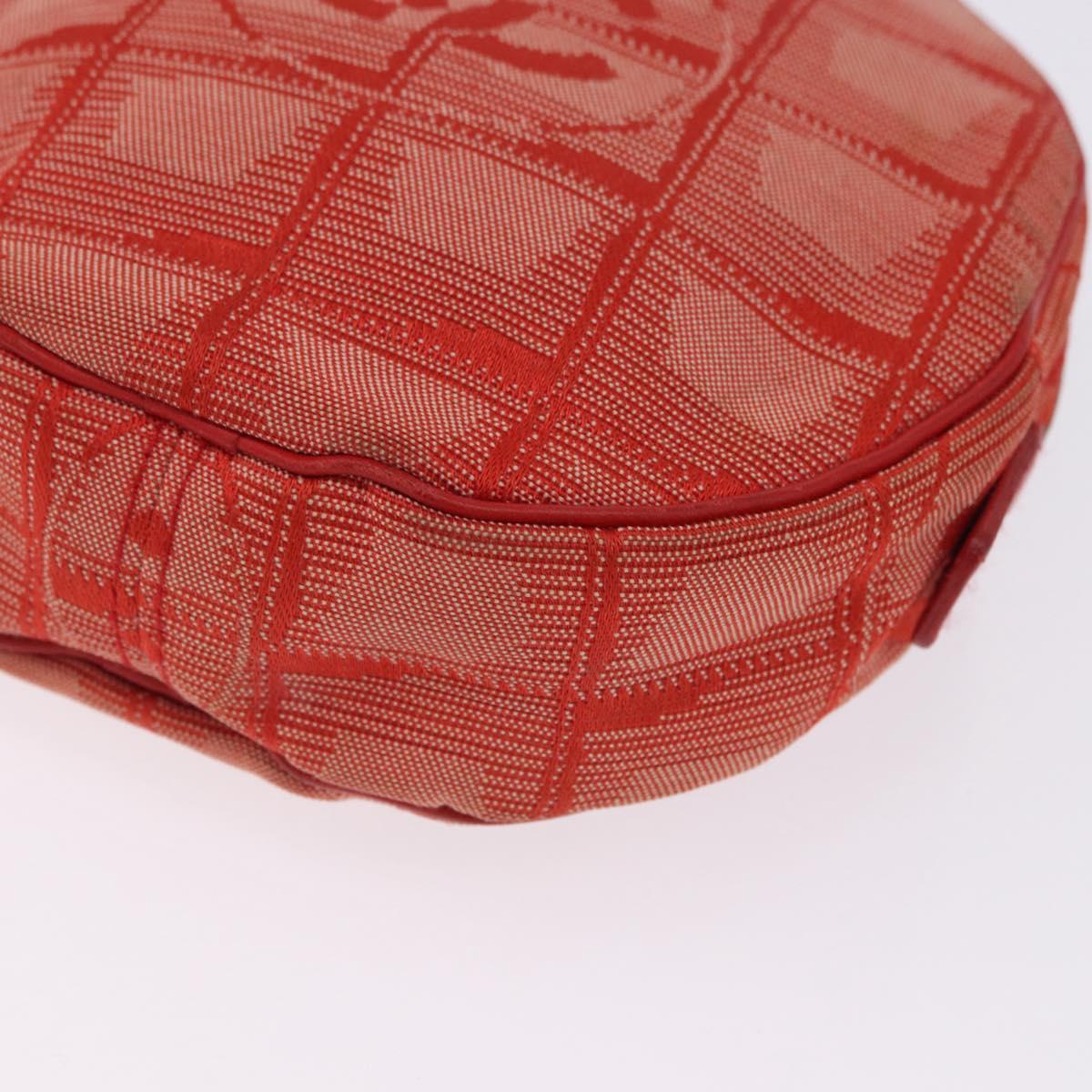 CHANEL New Travel Line Pouch Canvas Red Silver CC Auth 202970