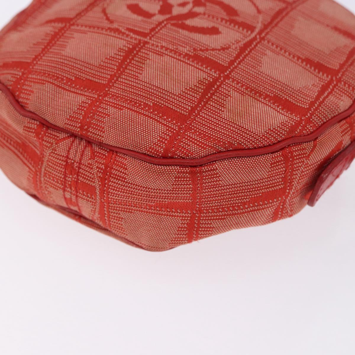 CHANEL New Travel Line Pouch Canvas Red Silver CC Auth 202970