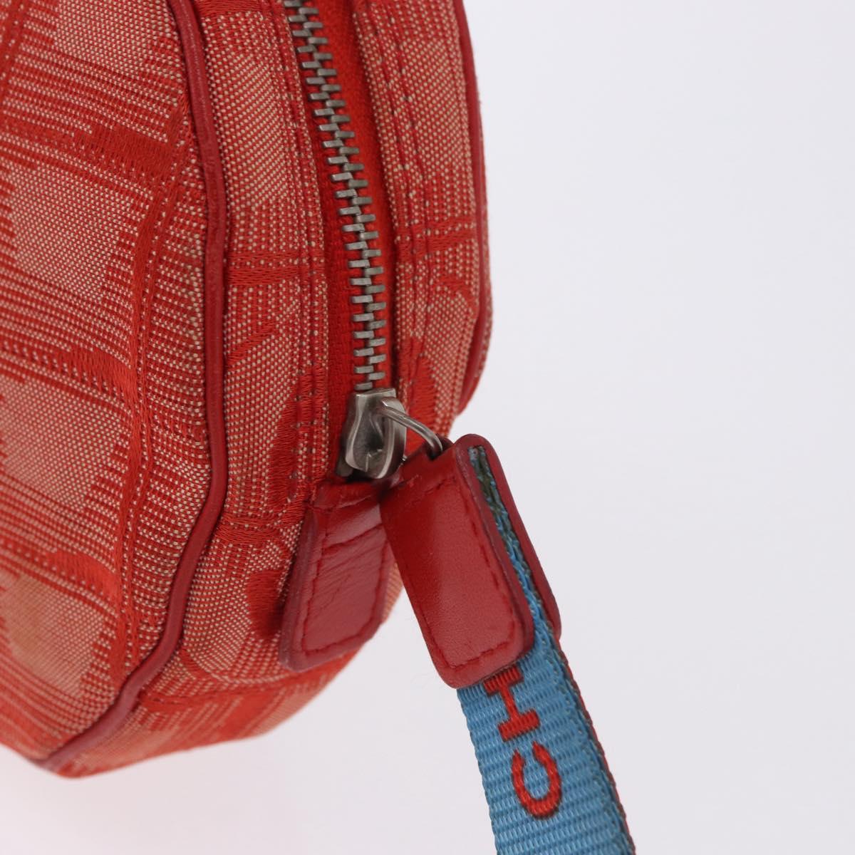 CHANEL New Travel Line Pouch Canvas Red Silver CC Auth 202970