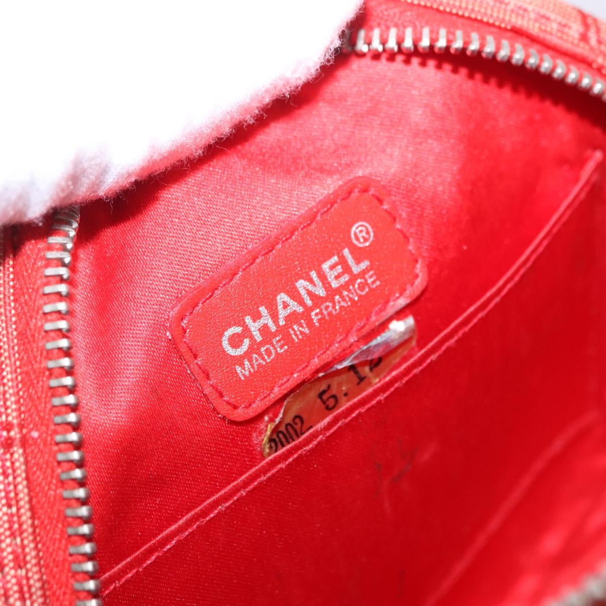 CHANEL New Travel Line Pouch Canvas Red Silver CC Auth 202970