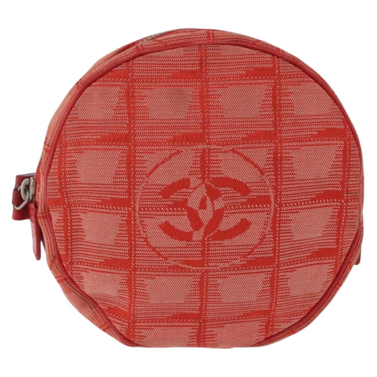 CHANEL New Travel Line Pouch Canvas Red Silver CC Auth 202970