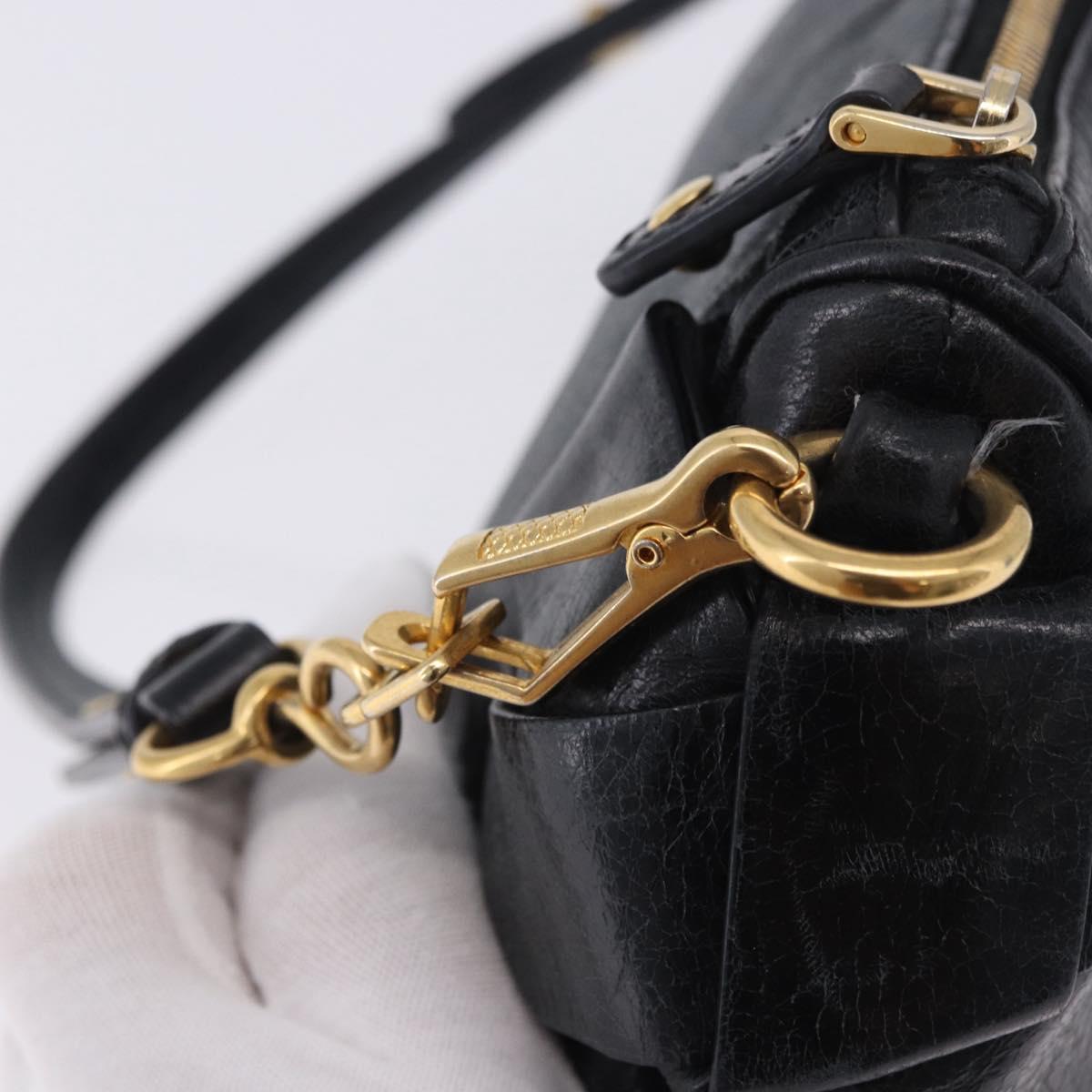 Miu Miu Shoulder Bag Vitellolux Black Gold Auth 202971V