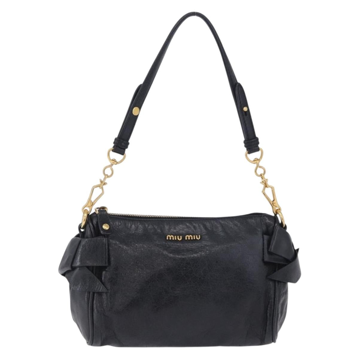 Miu Miu Shoulder Bag Vitellolux Black Gold Auth 202971V