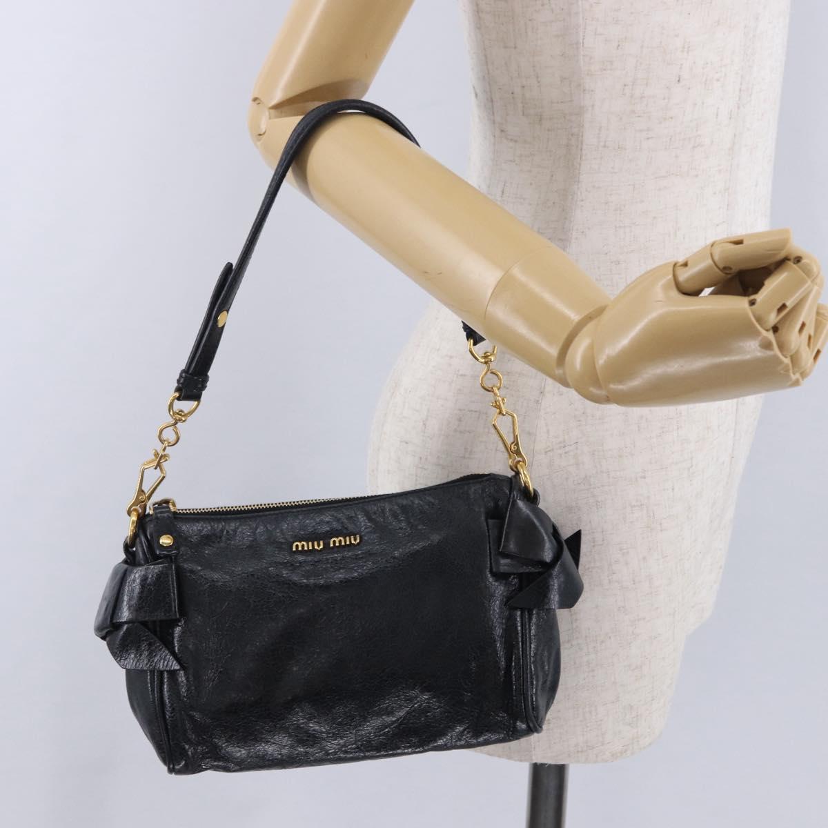 Miu Miu Shoulder Bag Vitellolux Black Gold Auth 202971V
