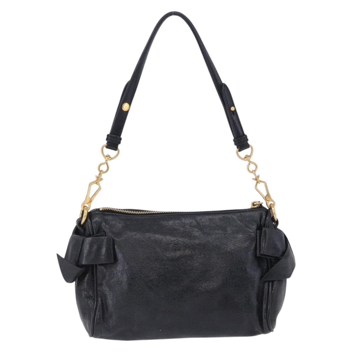 Miu Miu Shoulder Bag Vitellolux Black Gold Auth 202971V