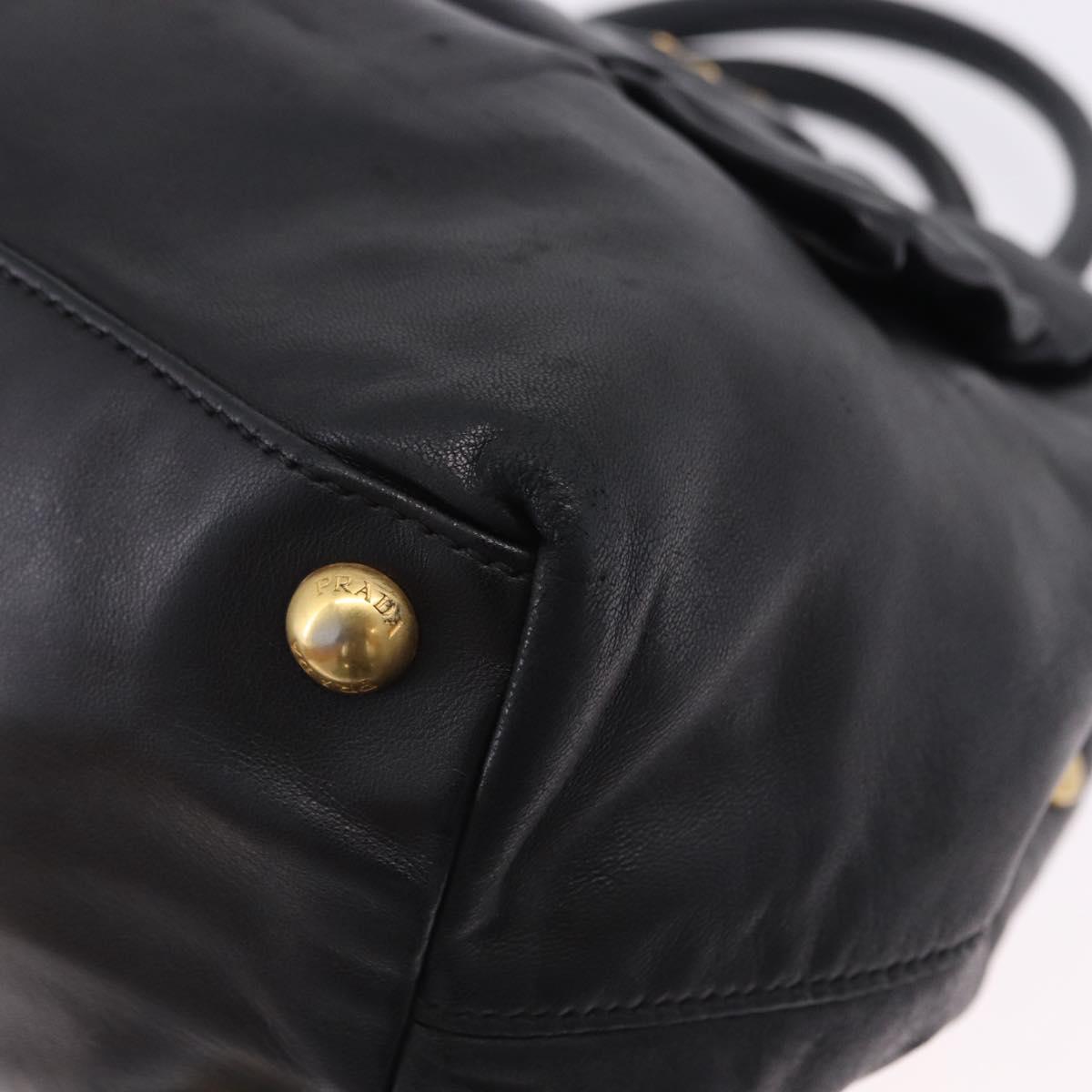 PRADA Ribbon Hand Bag Leather Black Gold Auth 202973V