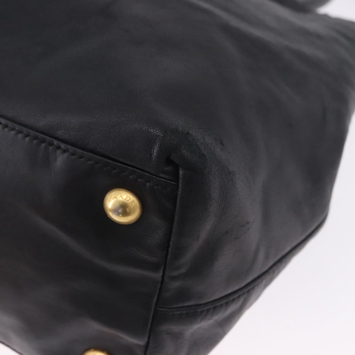 PRADA Ribbon Hand Bag Leather Black Gold Auth 202973V