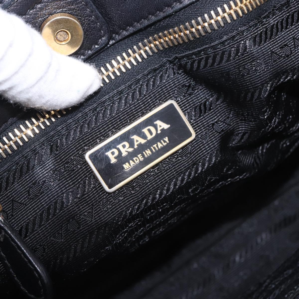 PRADA Ribbon Hand Bag Leather Black Gold Auth 202973V