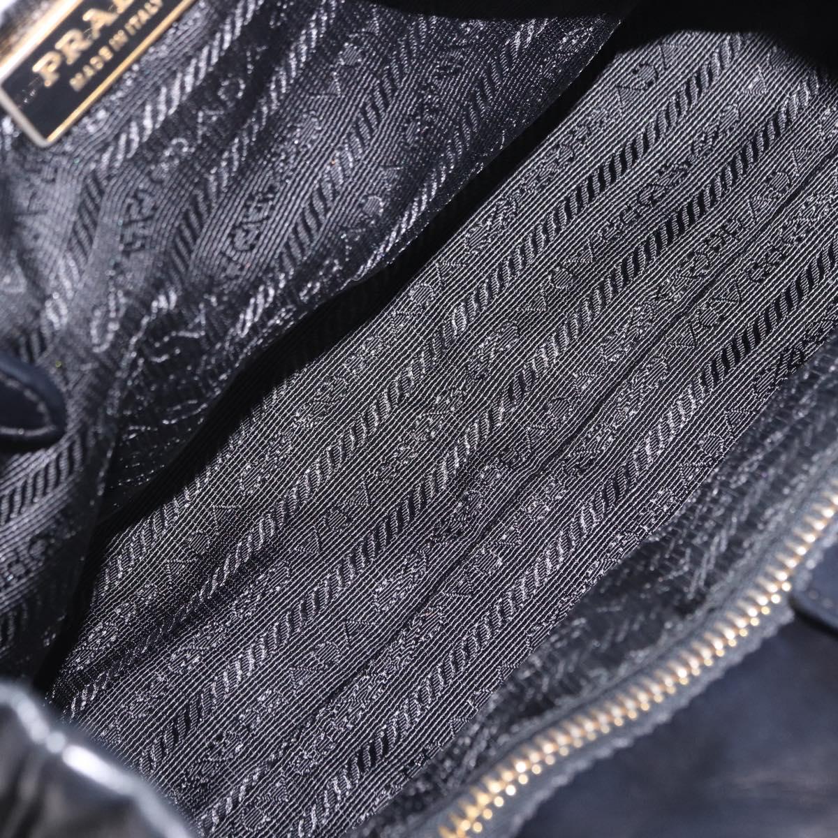 PRADA Ribbon Hand Bag Leather Black Gold Auth 202973V