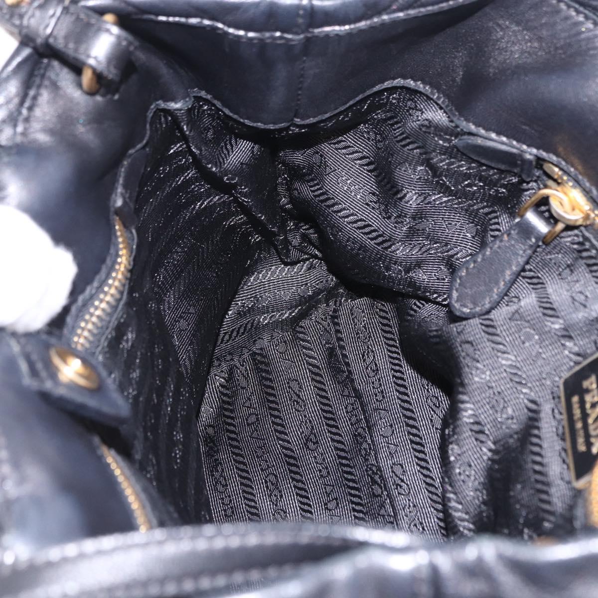 PRADA Ribbon Hand Bag Leather Black Gold Auth 202973V