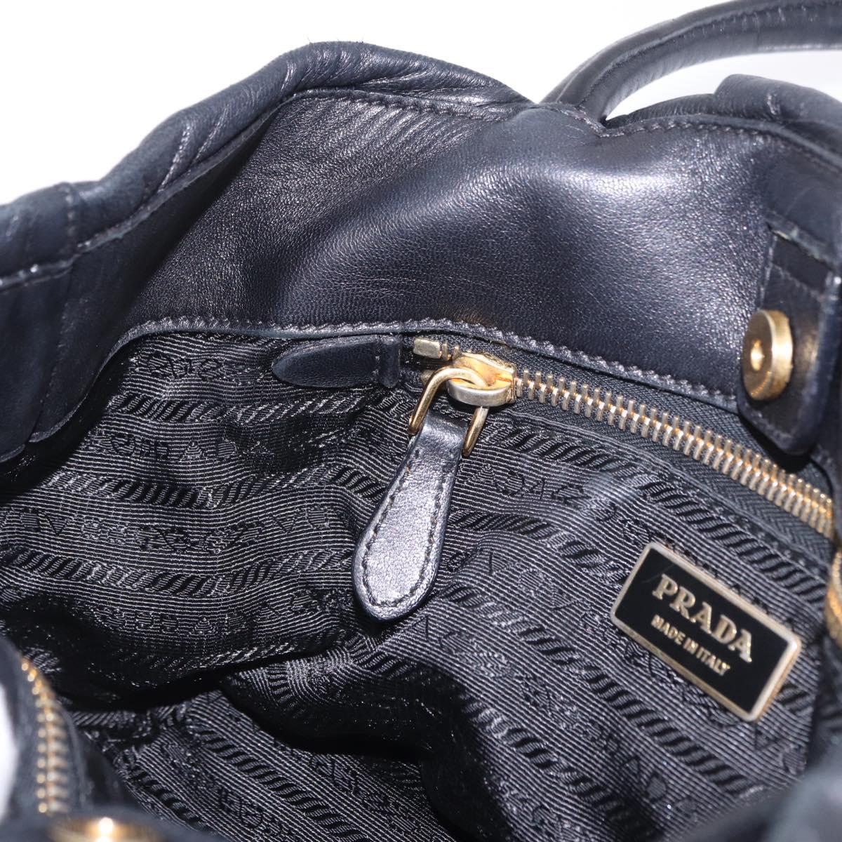 PRADA Ribbon Hand Bag Leather Black Gold Auth 202973V
